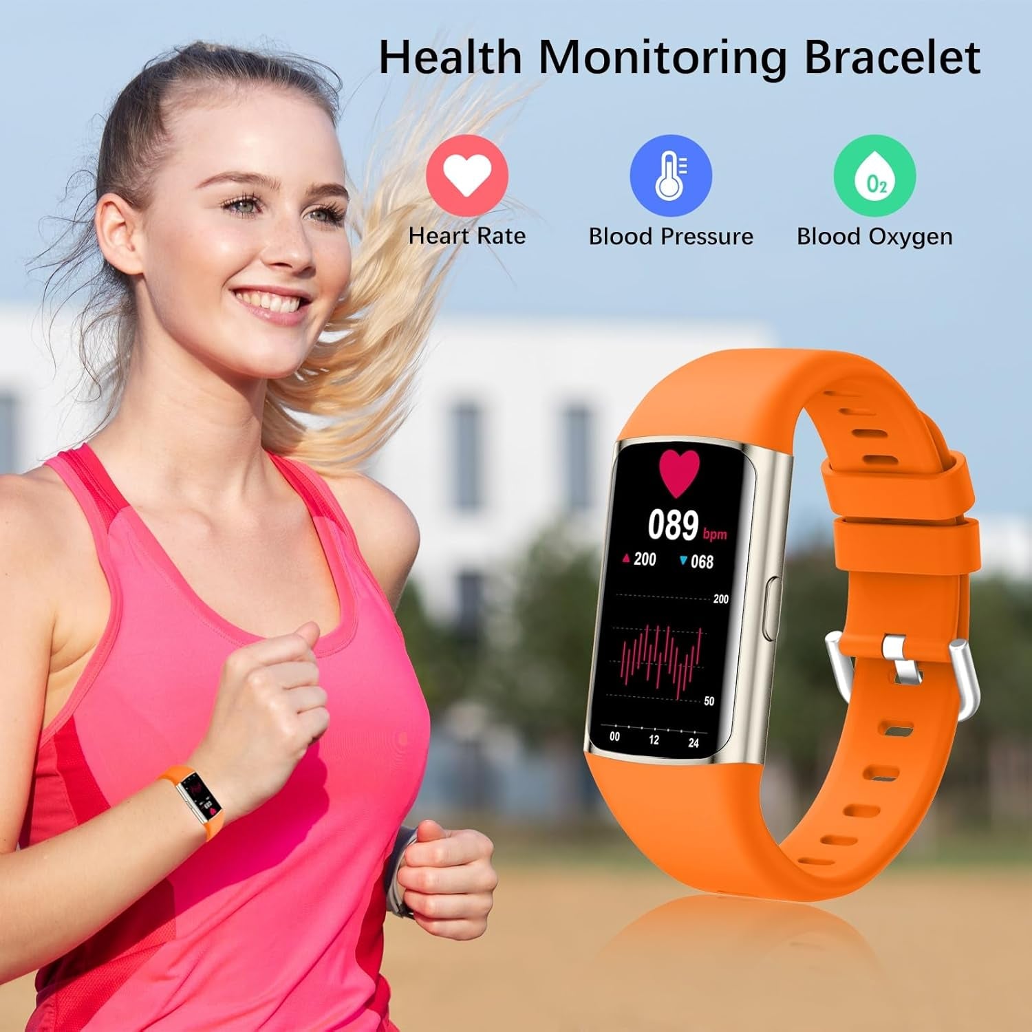 Fitness Tracker with 24/7 Heart Rate and Blood Pressure Monitor, Blood Oxygen, Sleep Tracker, Step Tracker, Calorie Counter, IP68 Waterproof Fitness Watch, Smart Watch for Iphone Android Compatible