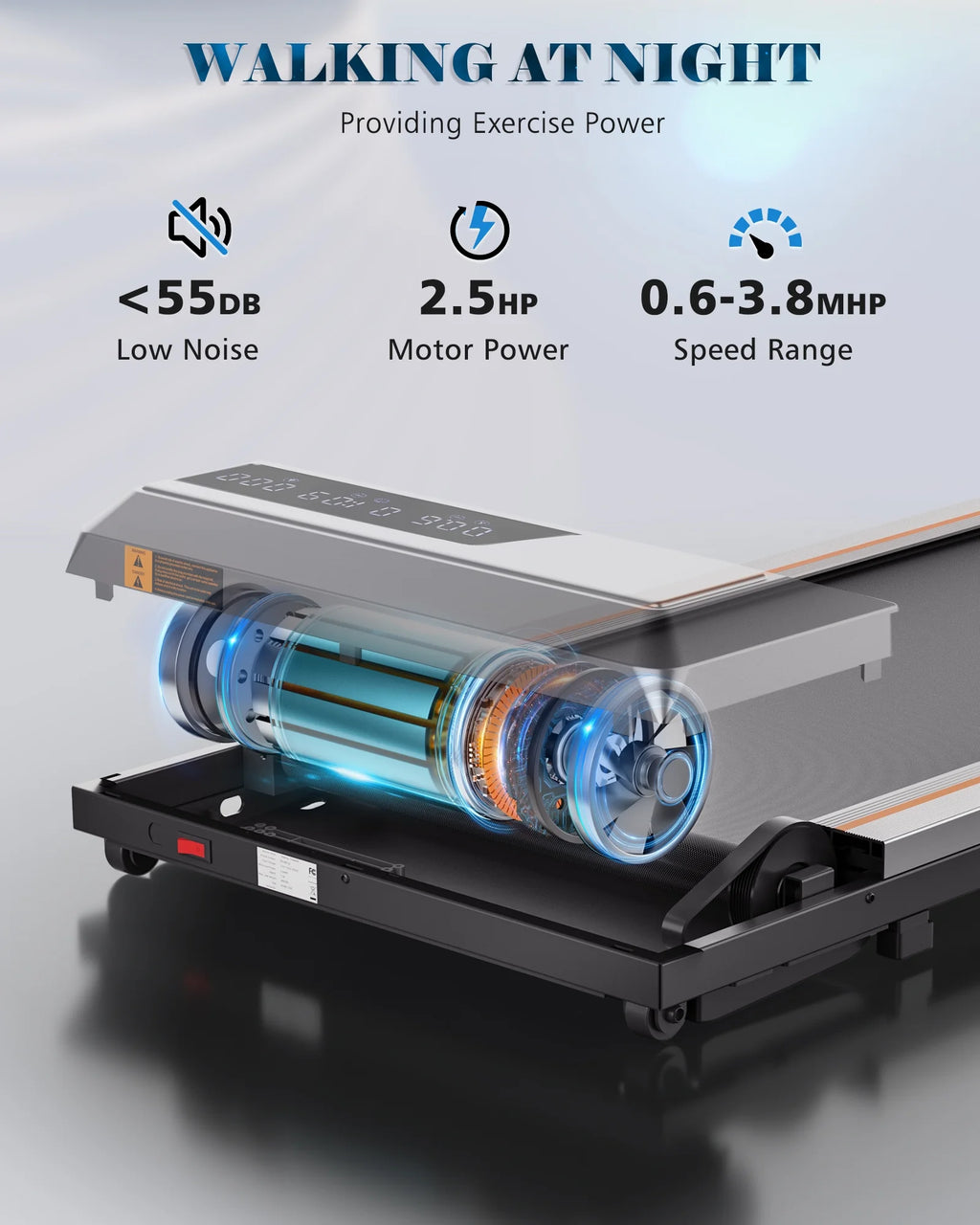 Treadmill Walking Pad 2.5HP with Large LCD Display Portable Wheels and Max Capacity 265Lb for Home Use