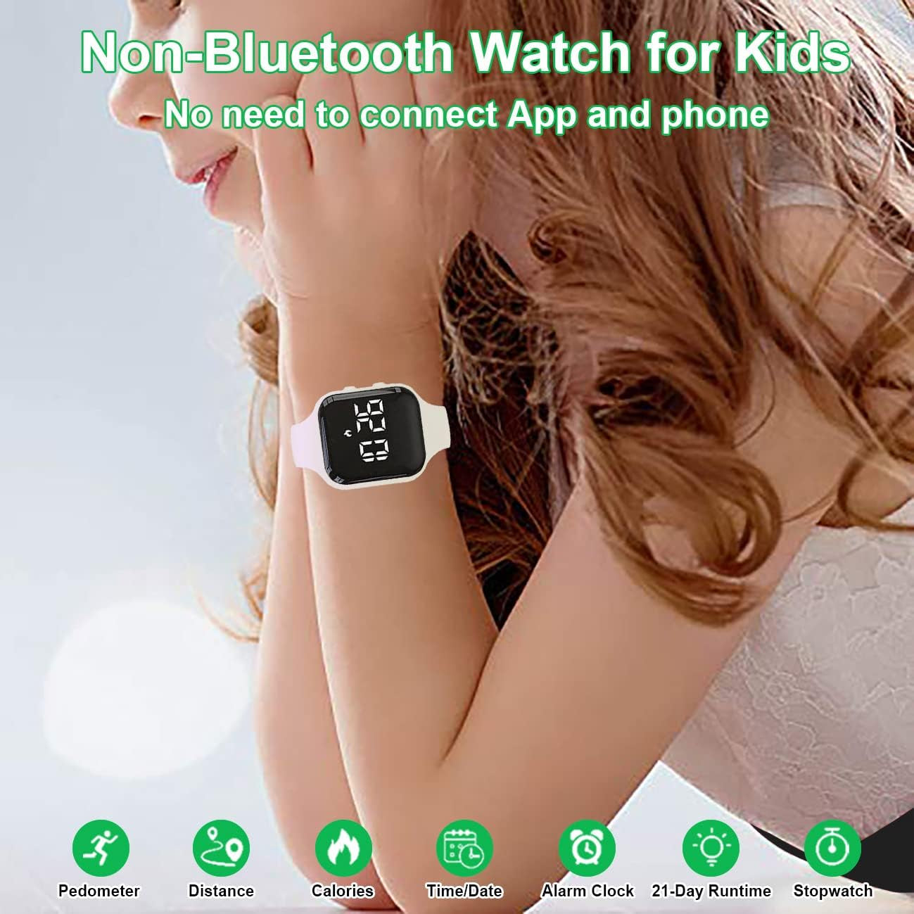 Kids Fitness Pedometer Watch without App/Bluetooth, LED Sports Wristwatch with Timer Calories/Distance/Step Counter,2 Alarm Clocks,21 Days Battery Life Rechargeable Digital Watch for Boy Girl Kids