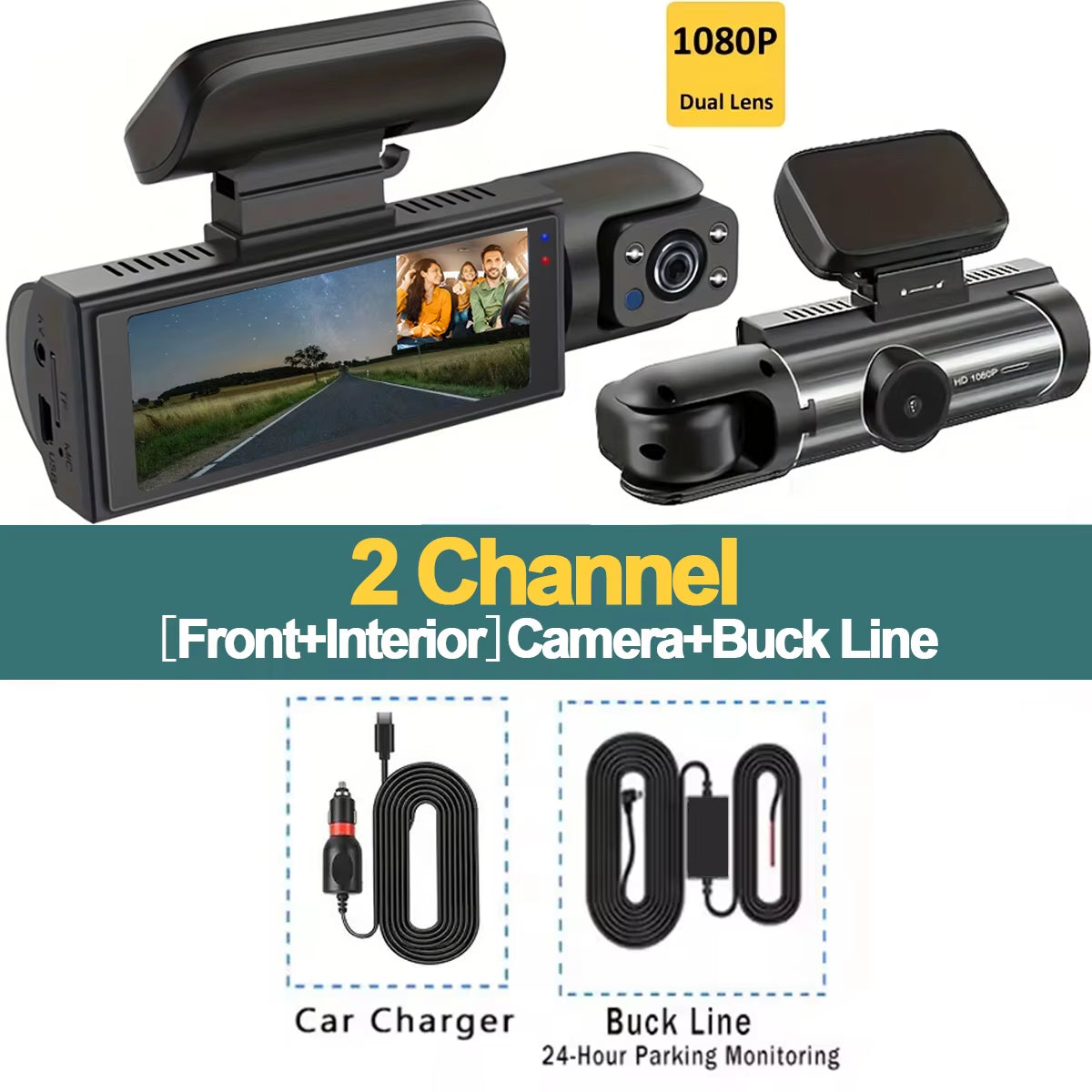 Dash Cam Car DVR 1080P Dashcam for Car Surveillance Camera Automobiles 3 Lens Front Rear Interior Vehicle Video Drive Recorder