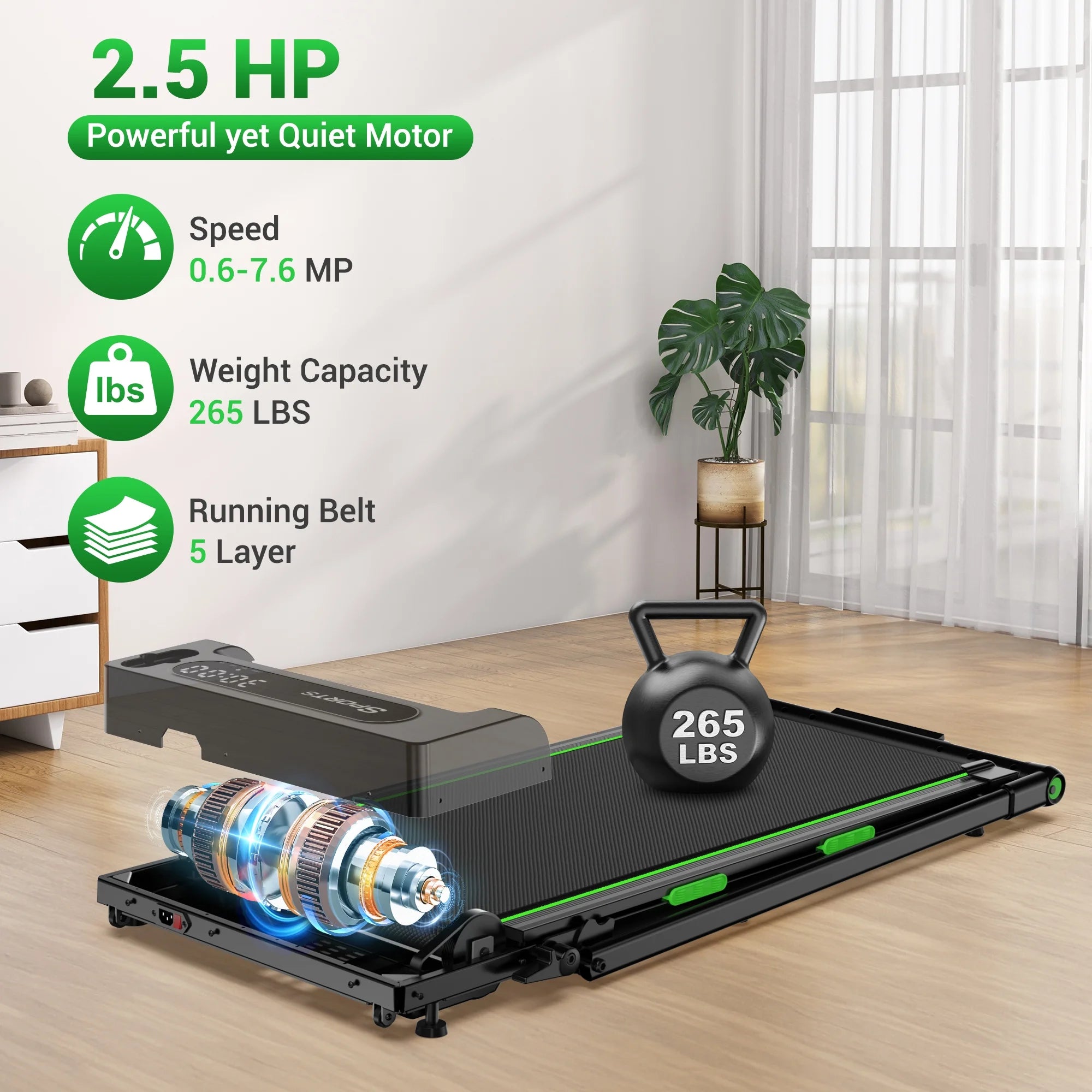 2 in 1 Walking Pad for Home/Office,Folding Treadmill 2.5Hp, under Desk Treadmill with Remote,0.6-7.6Mph